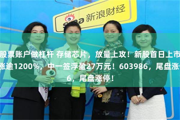 股票账户做杠杆 存储芯片，放量上攻！新股首日上市大涨逾1200%，中一签浮盈27万元！603986，尾盘涨停！