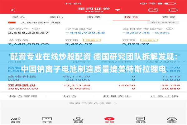 配资专业在线炒股配资 德国研究团队拆解发现：中国钠离子电池制造质量媲美特斯拉锂电