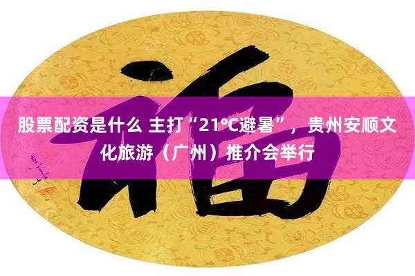 股票配资是什么 主打“21℃避暑”，贵州安顺文化旅游（广州）推介会举行